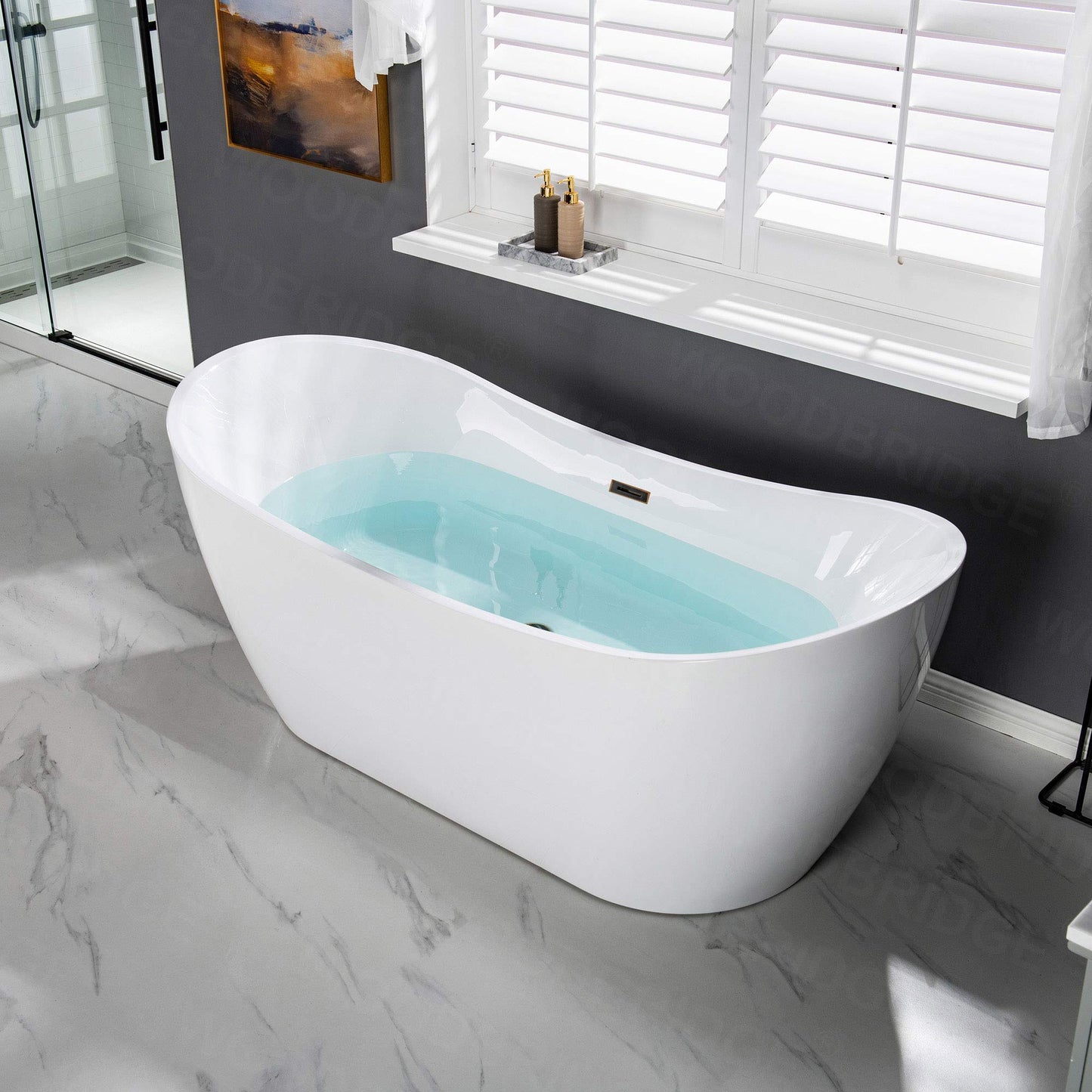 WOODBRIDGE 71" Acrylic Freestanding Bathtub Contemporary Soaking Tub, White Acrylic (Oil Rubbed Bronze Drain/Overflow),B0017 ORB Drain &O