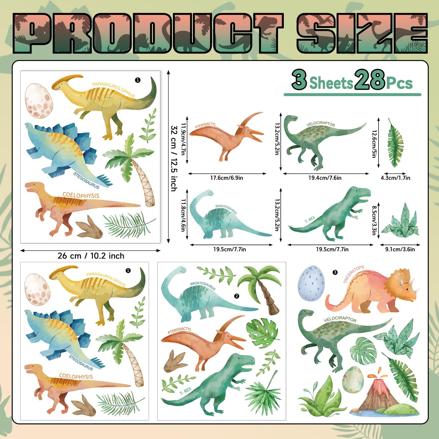 Dinosaur Wall Decals- Dino Palm Tree Wall Stickers Peel and Stick Wall Decor for Boys Room Bedroom Living Room Nursery Classroom Playroom Home