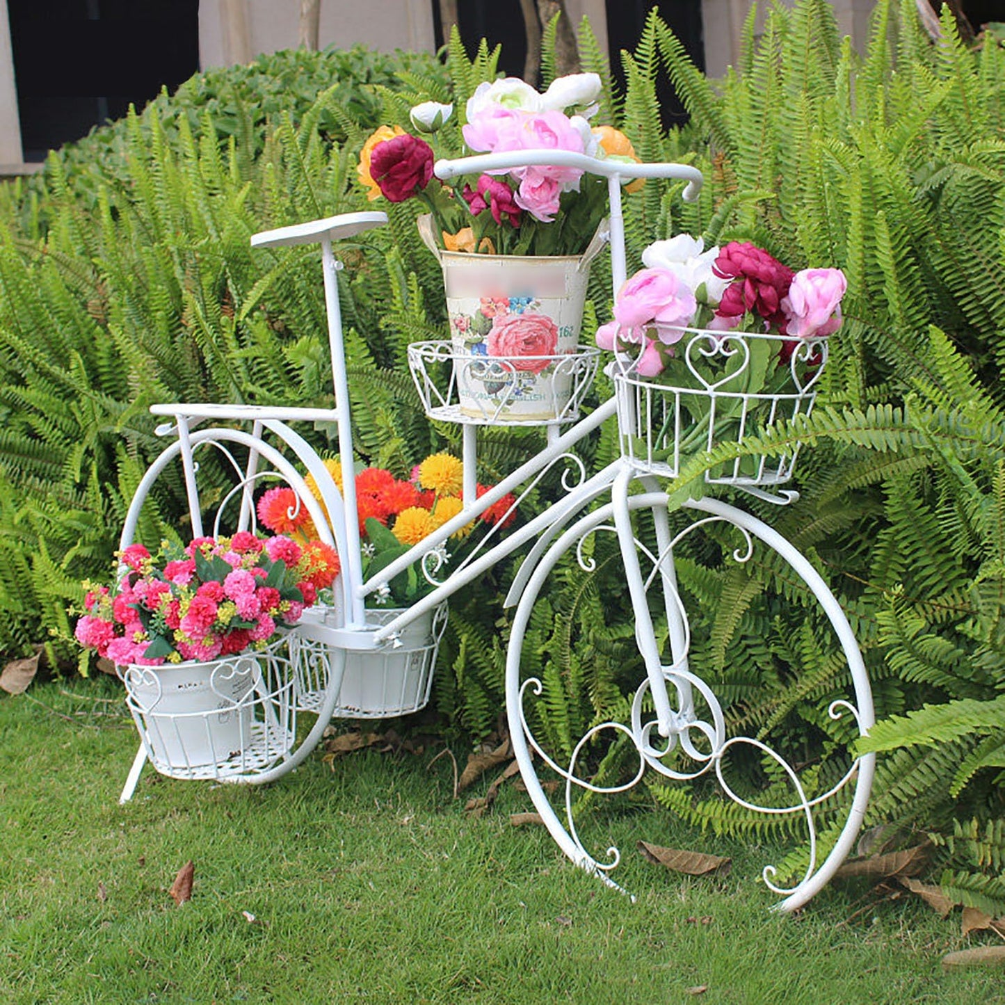 yerealye Metal Bicycle Plant Stand, Outdoor/indoor Decorative Flower Rack Bike Shape Planter Flower Holder with 4 Baskets for Patio, Garden, Balcony, Yard, Home Decor Ornament(108x70cm(42x27), Gold)