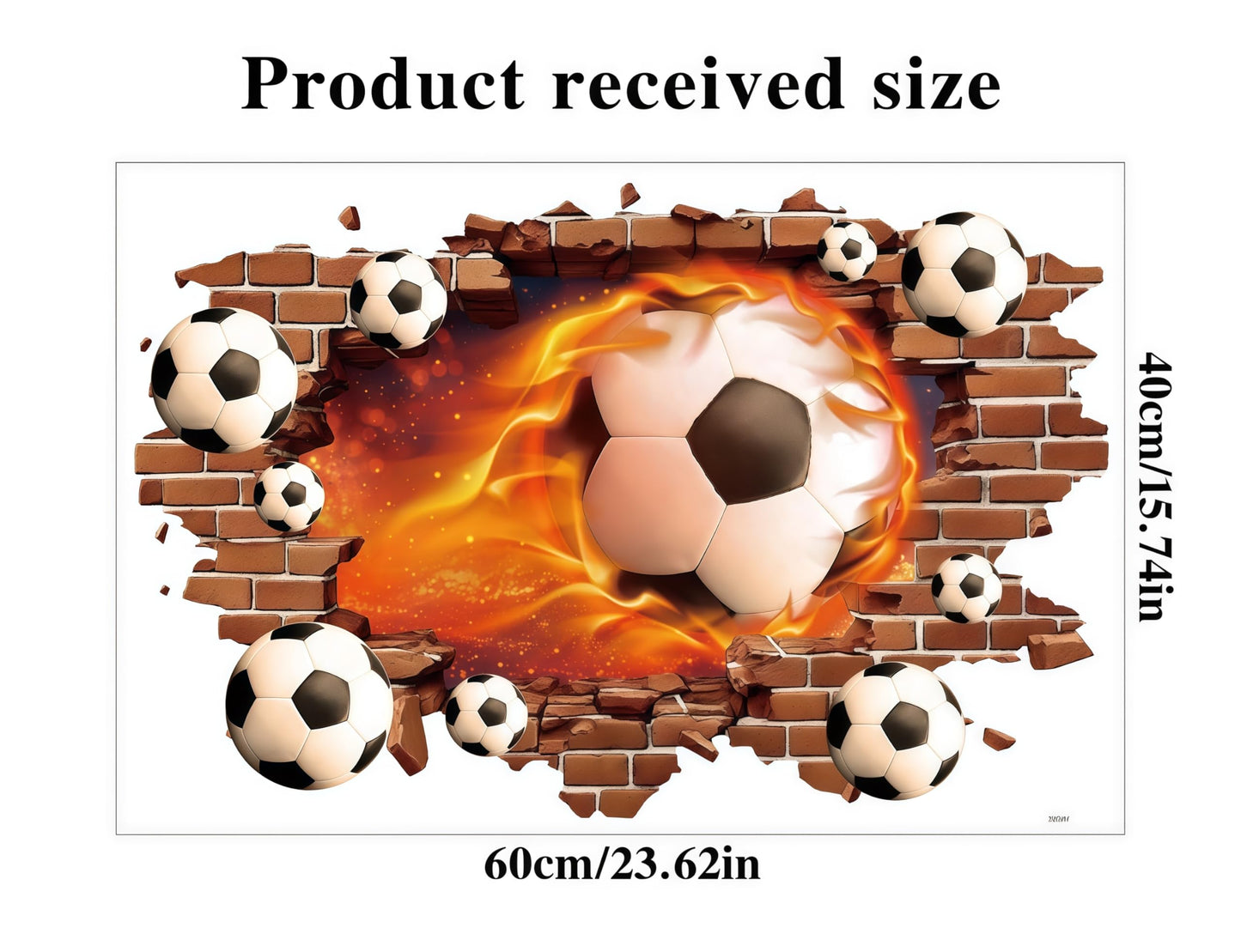 Soccer Wall Decals, 3D Breakthrough Football Wall Stickers, World Cup 2026 Decor, Removable PVC Wall Art, Bedroom Living Room Game Room, Sports Fans Party Supplies (Fire Multi Ball Soccer Wall Decal)