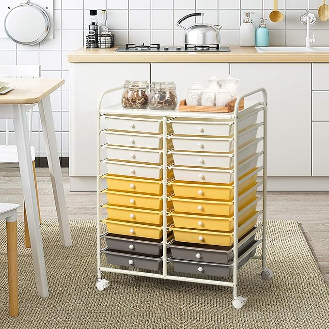 Giantex 20 Drawer Rolling Storage Cart Tools Scrapbook Paper Office School Organizer (25 x 15 x 35 Inch, Yellow)