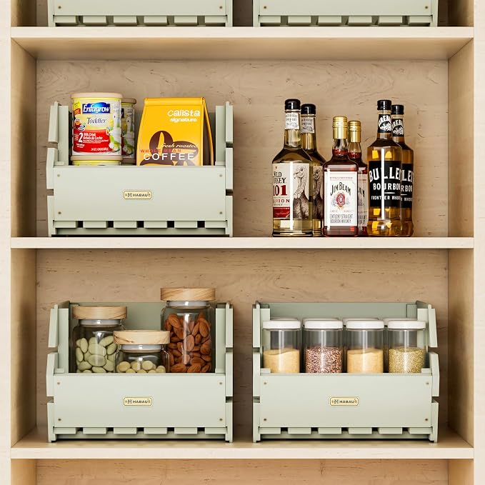 Wood Potato Onion Storage Bins - Wooden Stackable Produce Basket - Fruit Vegetable Storage for Kitchen Pantry Organization, Set 3 Pieces