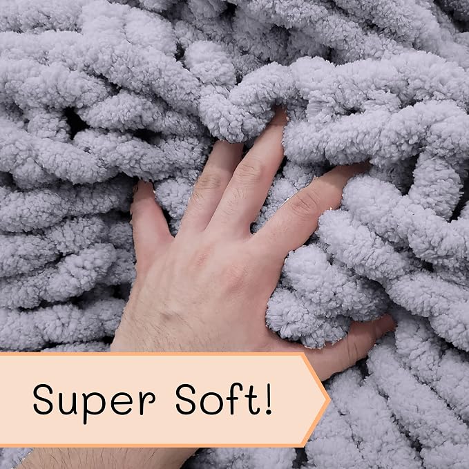 Adyrescia Chunky Knit Blanket Throw | 100% Hand Knit with Jumbo Chenille Yarn (40"x50", Lilac Gray)