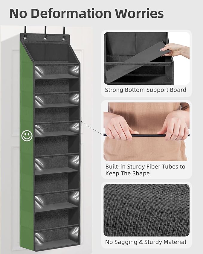 STORAGE MANIAC Over the Door Organizer 6-Shelf Closet Hanging Storage with 14 Mesh Pockets, 66lbs Capacity Clear Deep Pockets Behind Door Storage for Nursery, Bathroom, Bedroom, 1 Pack Black