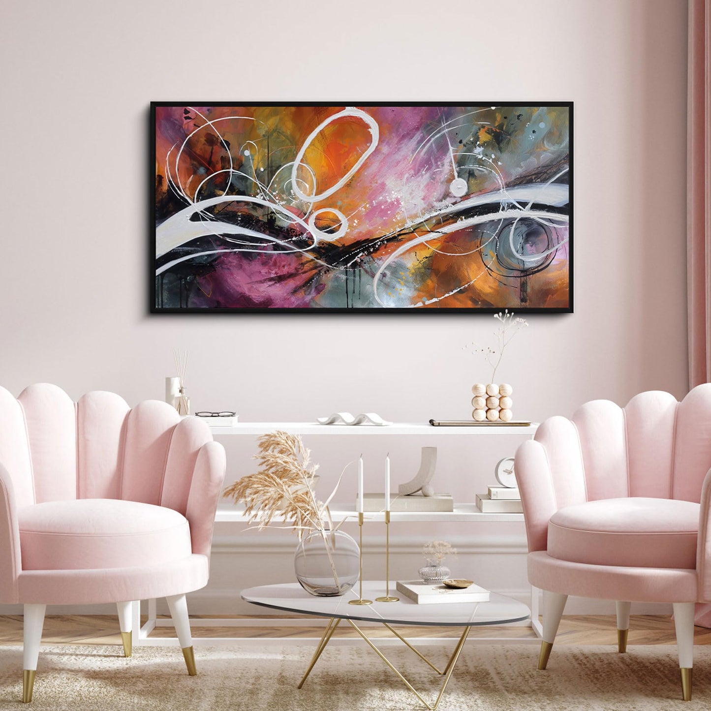 yiijeah Purple Wall Decor Bedroom Canvas Abstract Bathroom Art Picture Items for Women Framed Artwork Print 48x24 Inches