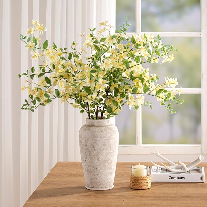 Ceramic Large Flower Vase, Rustic Vase Tall Farmhouse Decorative Vase Floral Pottery Vases for Home Decor Table Living Room Entryway Mantel Bedroom Bathroom Kitchen - 11" D