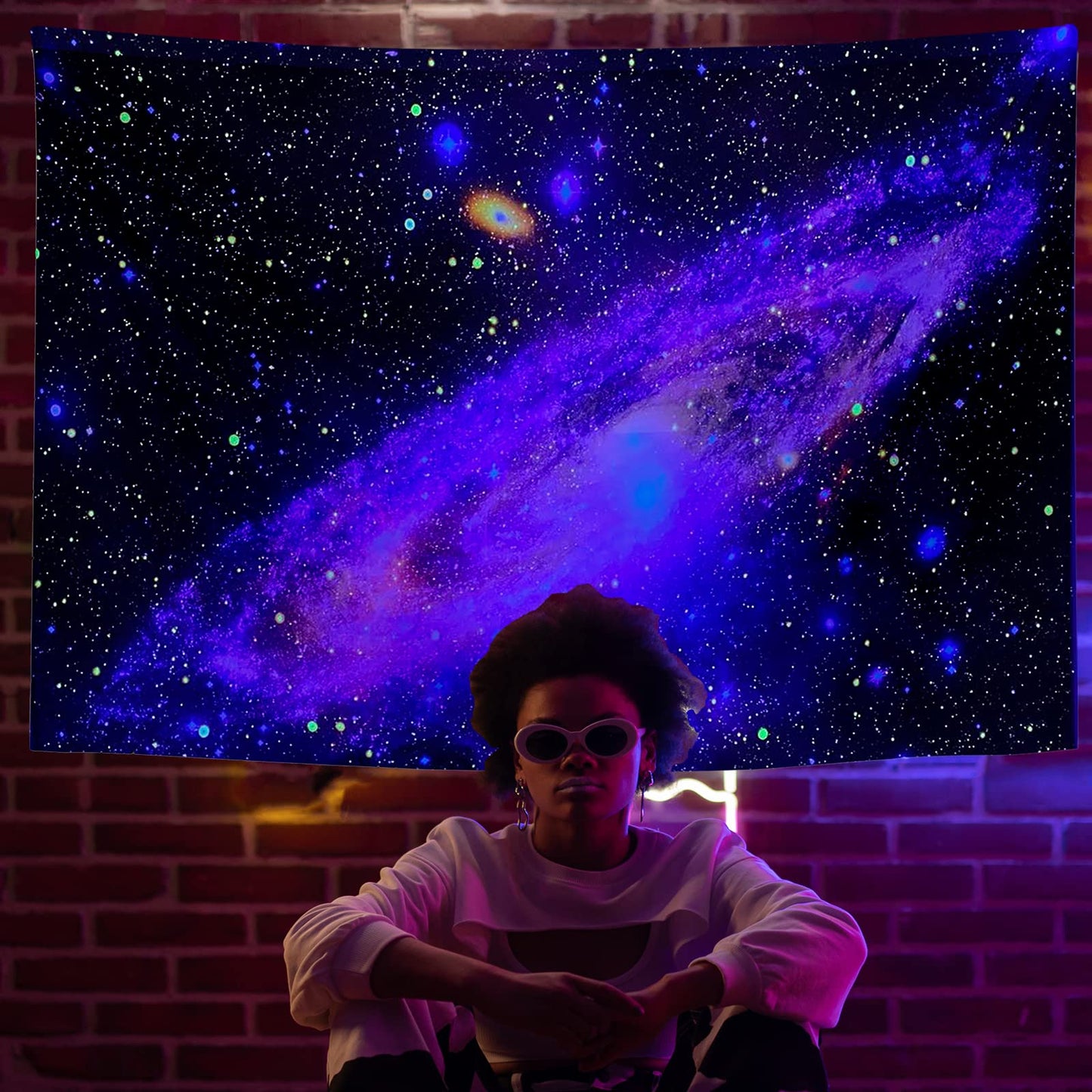 PSYHILAR Blacklight Posters for Adults and Teens, Space Galaxy Backdrop UV Reactive, Black Light Tapestry for Boys Room (59 x 51 Inches)