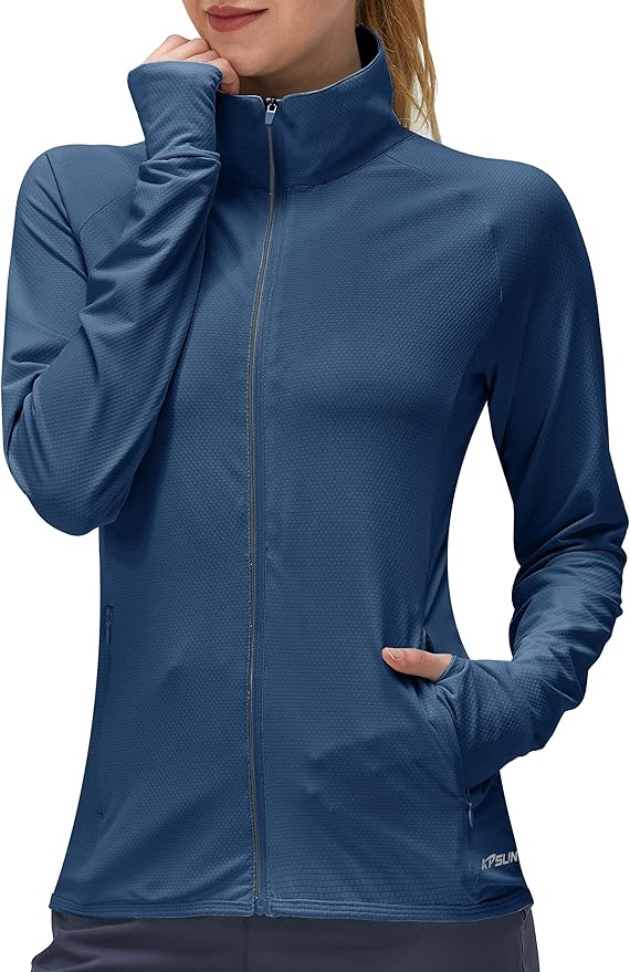 Women's UPF 50+ UV Sun Protection Clothing Long Sleeve Athletic Hiking Shirts Lightweight SPF Zip Up Outdoor Jacket