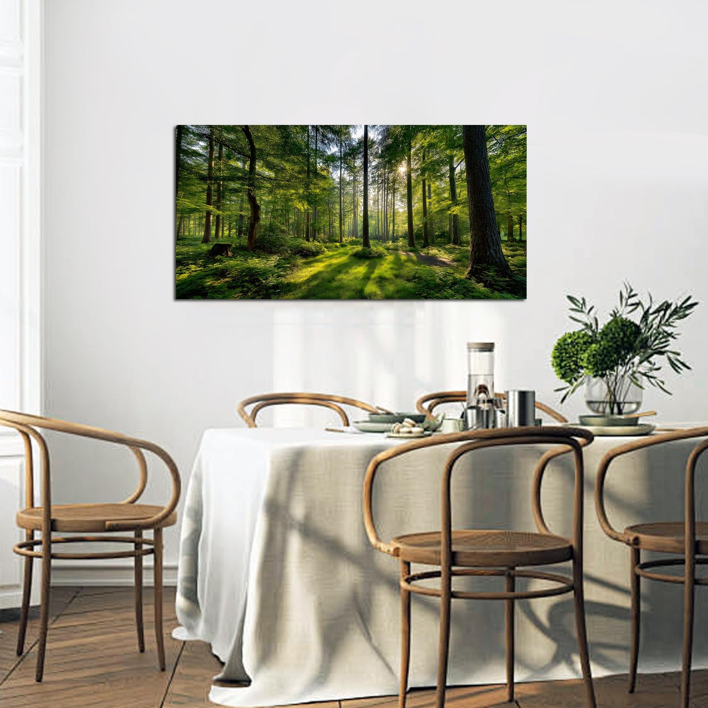 Tarfupth Large Forest Wall Art for Living Room Green Woodland Landscape with Sunlight Modern Nature Wall Decor for Bedroom Office Home Decor 20"x40"