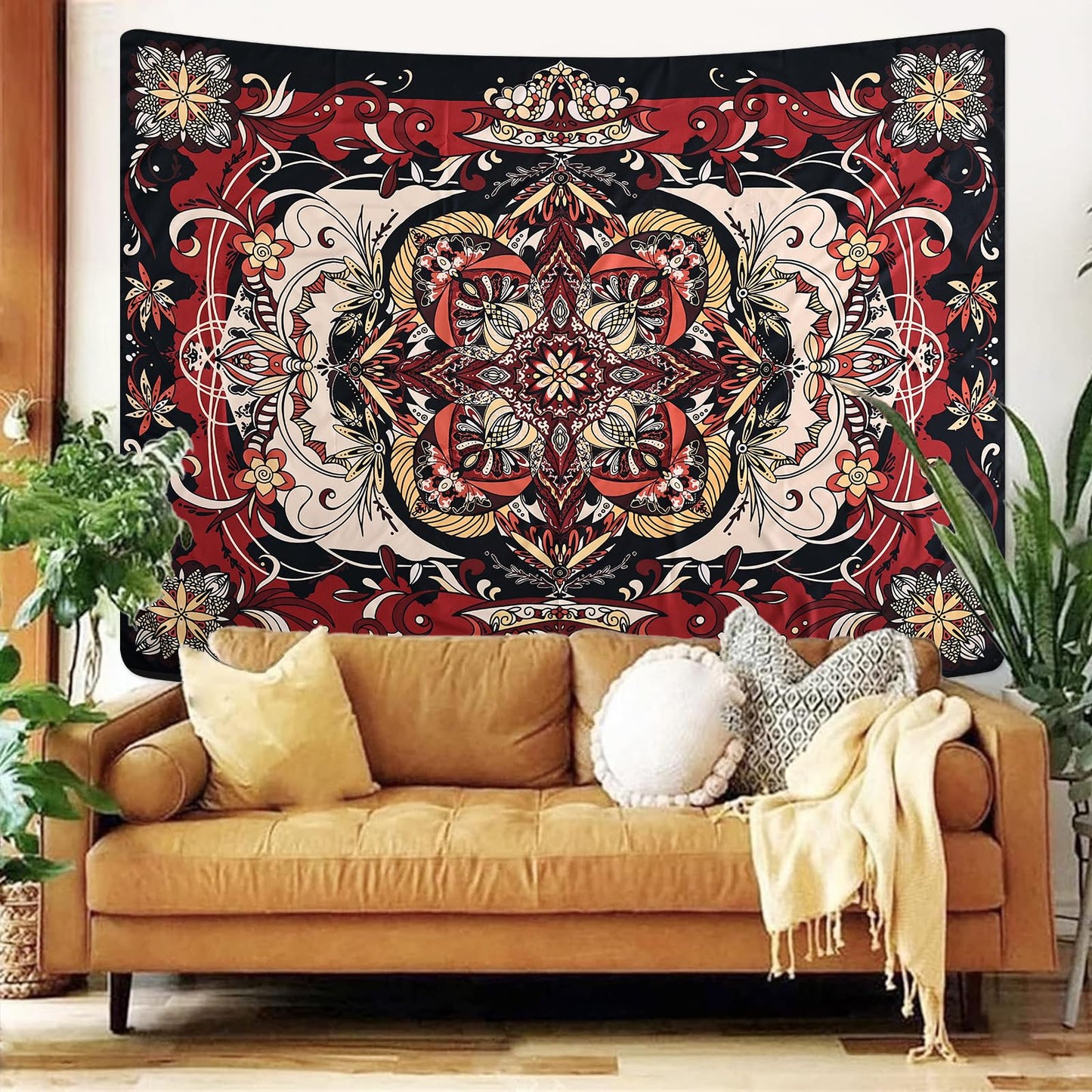 CHDGDHC Boho Mandala Moth Tapestry,Hippie Floral Aesthetic Wall Tapestries, Psychedelic Aesthetic Decor, Large Tapestry for Bedrooms, Living Rooms, and Dorms-59.1x49.2 Inch