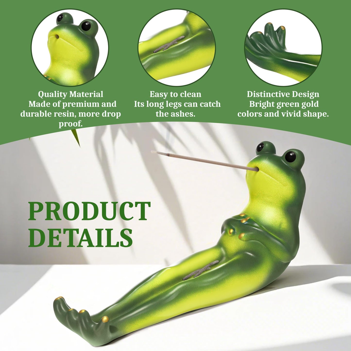 ElectricWise Frog Incense Stick Holder, Green Frog Incense Burner with 30 Sandalwood Sticks, Ash Catcher Stand Gift for Aromatherapy, Yoga, Relaxing Meditation, Home Living Room Office Decor
