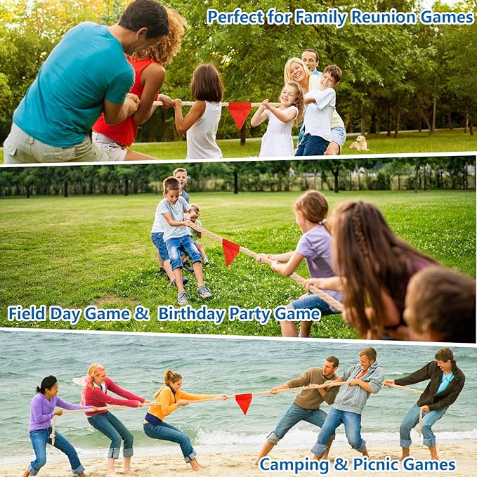 Outdoor Yard Games 40ft Tug of War Rope for Kids, Teens and Adults, Field Day Family Reunion Birthday Party Outside Backyard Lawn Games for Team Building Activities, Khaki