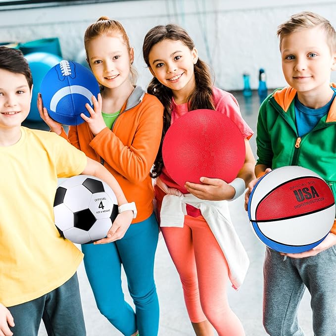 Leyndo 18 Pcs Sports Ball Set for Kids, Official Size Basketball Football Soccer Ball Playground Volleyball Baseball Outdoor Sport Equipment Bag and Pump Back to School Gift