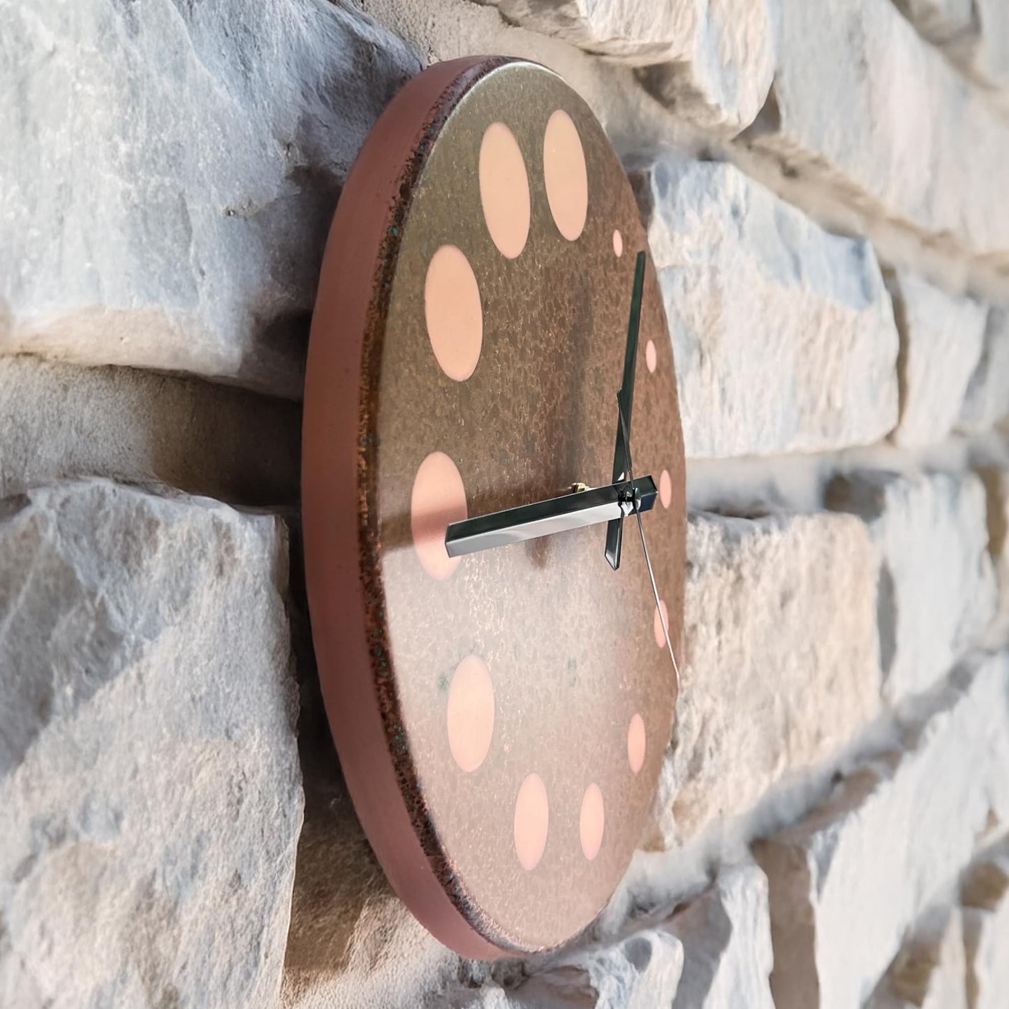 nooc art Handmade Pure Copper Wall Clock for Home Decoration, Decor Clock for Living Room, Bedroom and Kitchen, Rustic Decorative Mural Clock Art for Farmhouse (Circles of Time, 11)