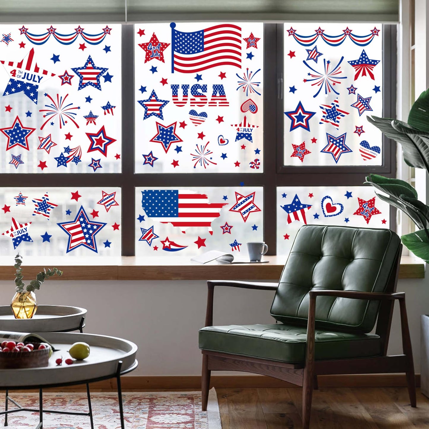 4th of July Window Clings Decorations,111 PCS Reusable Static Summer Patriotic American Flag Stickers for Glass Windows Independence Day,Memorial Day,Veteran's Day,USA Holiday Red White Blue Decor