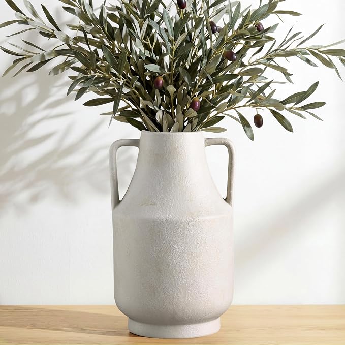 Ceramic Flower Vase, 10.7in Farmhouse Table Rustic Vases, Small Flower Terracotta Vases for Home Decor, Living Room,Table, Handcrafted (Antique)