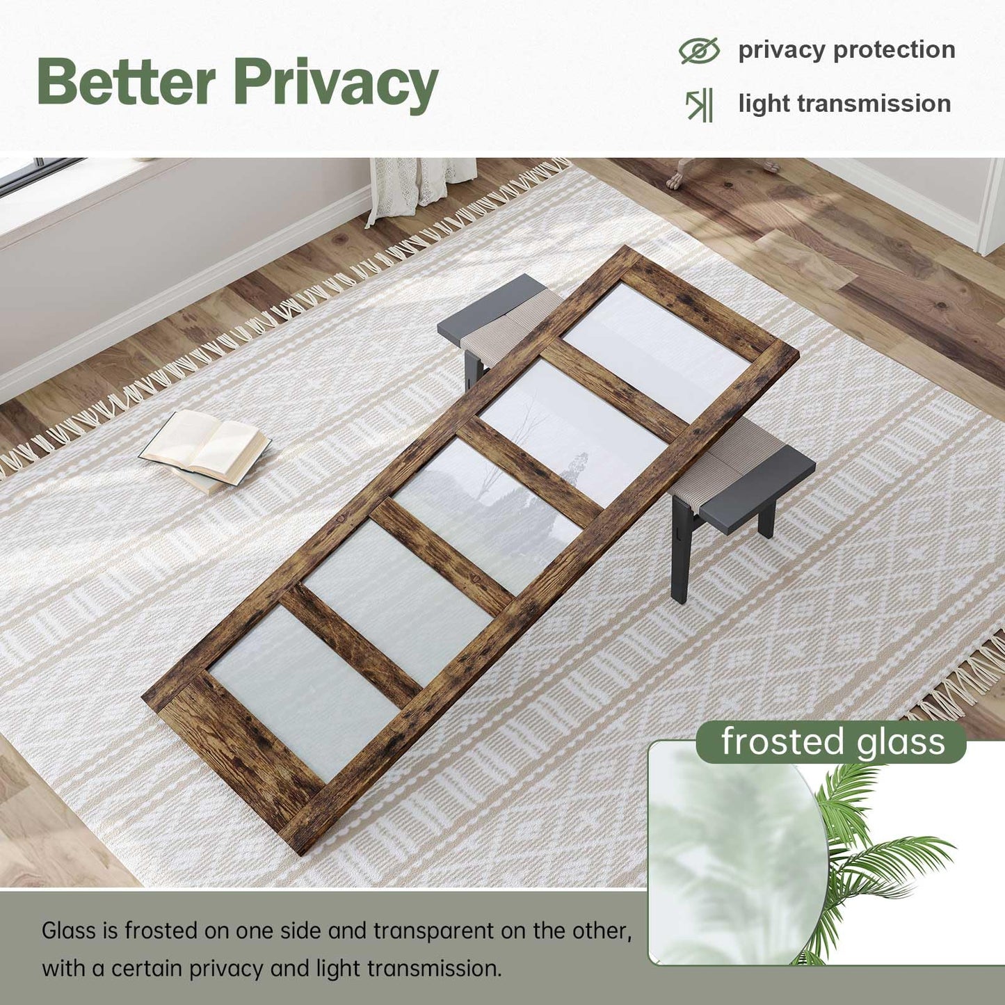 ROYMELO 32x84 Inch Glass Sliding Barn Door Slab and 5.5ft Hardware Kit Included, 5 Frosted Glass, LVL Wood Panel Covered with Brown Water-Proof Scratch-Proof PVC Surface, Simple DIY Assembly