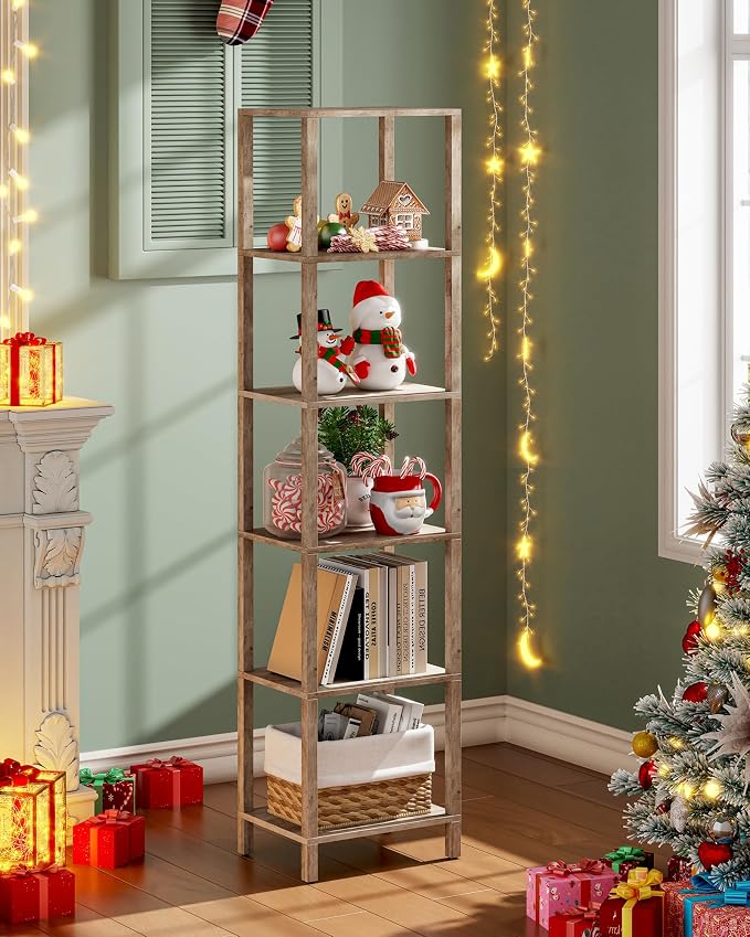TUTOTAK Bookshelf, 6-Tier Tall Book Shelf, Narrow Bookcase for Small Space, DIY Stackable Bookshelf, for Living Room, Office, Study, Entryway, Industrial, Pure Greige BS01BG006G