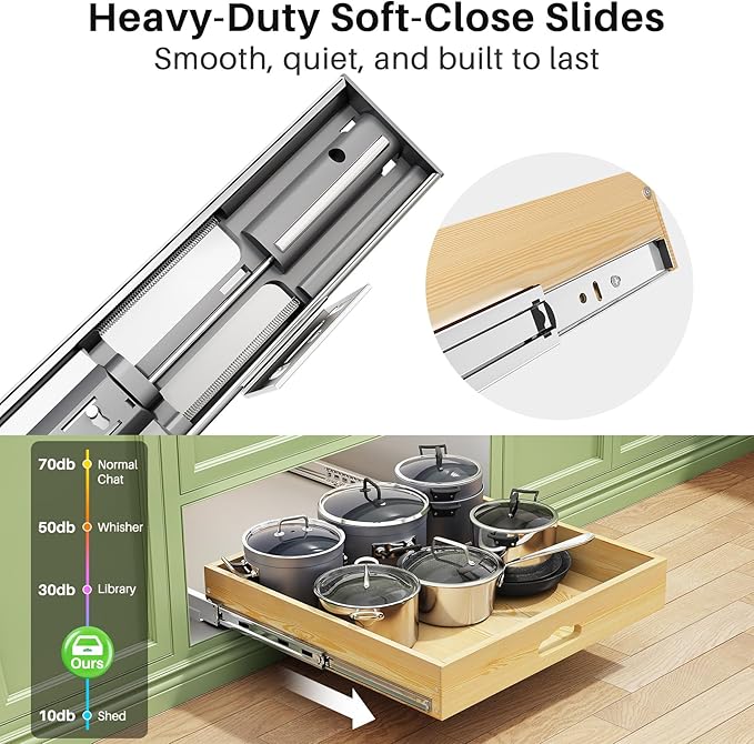 2Pack Pull Out Cabinet Organizer, Soft Close Wooden Slide Out Drawers for Pots, Full-extension Roll Out Shelves for Kitchen Cabinets, Pantry Organization, Bottom and Side Mount(21"W X 21"D x 3.4''H)