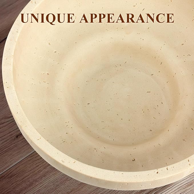 YMXYJM Large Decorative Bowl, Fruit Bowl for Kitchen Counter, Modern Resin Bowl for Home Decor, Key Holder for Entry Table, Artificial Travertine Beige