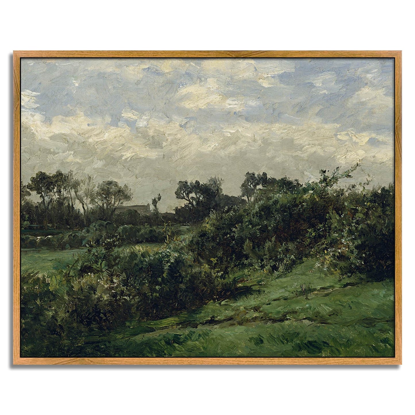 Vintage Farmhouse Poster Countryside Canvas Wall Art Rustic Scenery Picture Retro Landscape Artwork Antique Farmhouse Wall Art Green Scenery Picture Vintage Village Painting Wilderness Artwork 8x10in Framed