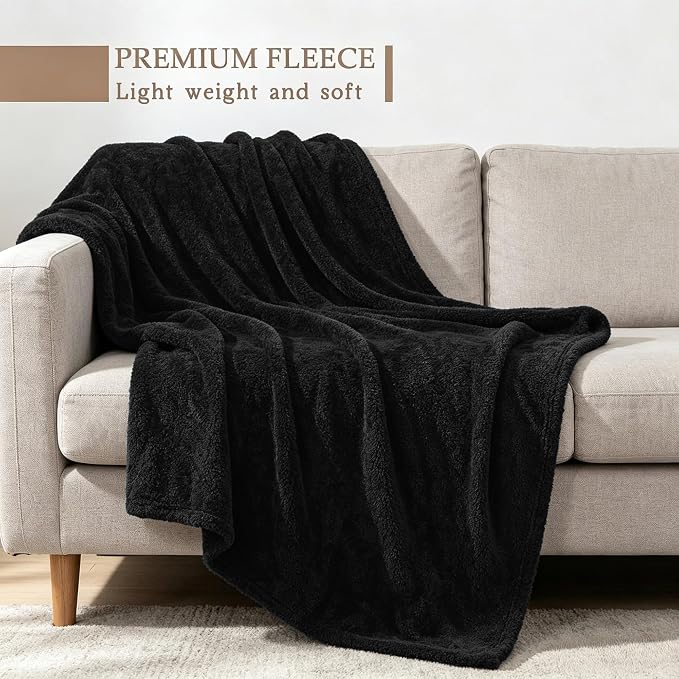 Exclusivo Mezcla Fleece Black Throw Blanket for Couch Sofa, Ultra Soft, Lightweight and Fluffy Blankets for Women, All Season, 50x60 Inches