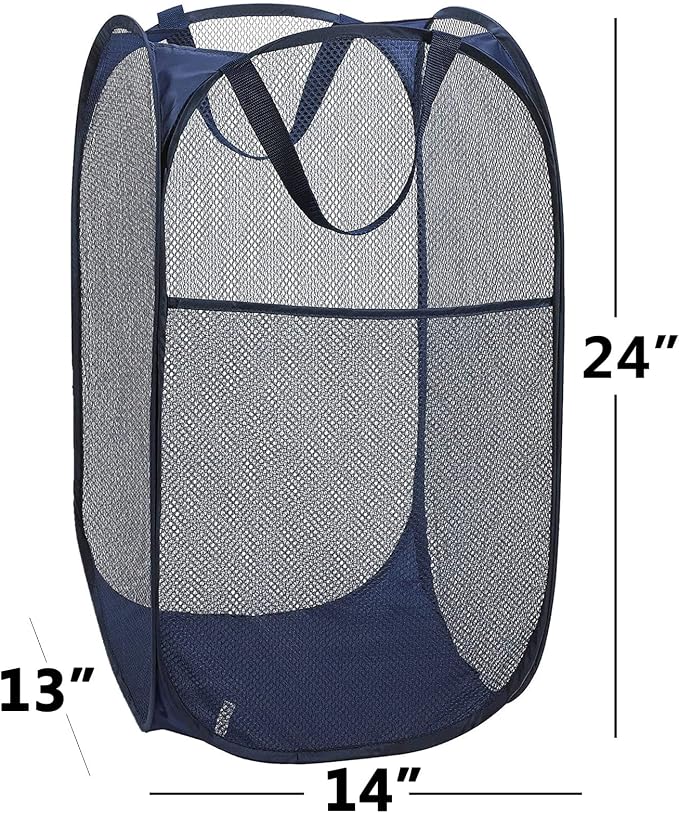 2 Laundry Baskets, pop-up Laundry Baskets, Foldable mesh Laundry Baskets (Each with 2 Reinforced Handles, Blue