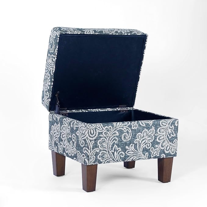 Spatial Order Home Decor | Dinah Collection Modern Storage Ottoman | Ottoman with Storage for Living Room & Bedroom(Blue Denim Jacobean Print)