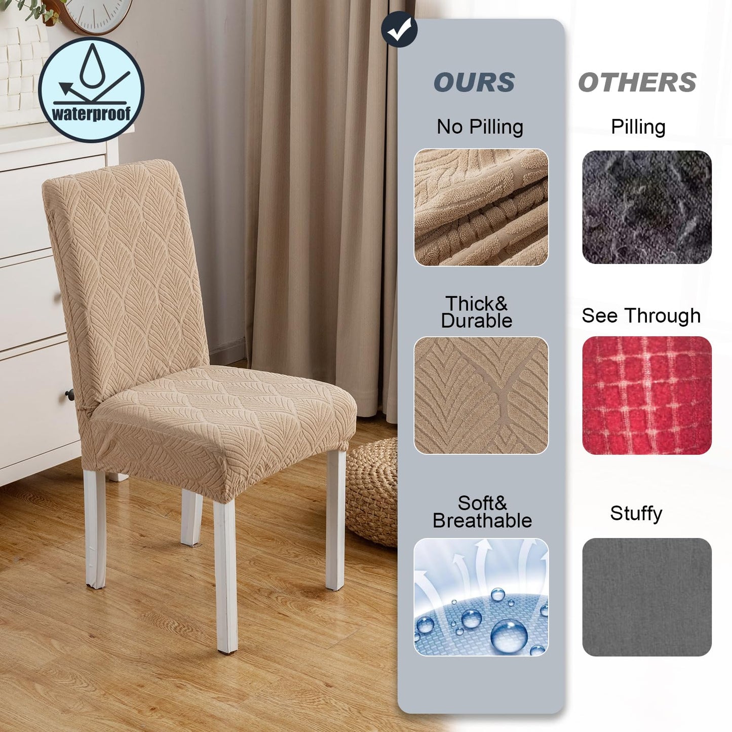 YUEANG Waterproof Dining Chair Covers, Chair Covers for Dining Room, Stretch Parsons Chair Slipcover, Removable, Washable for Dining Room Kitchen Chair Protector Cover