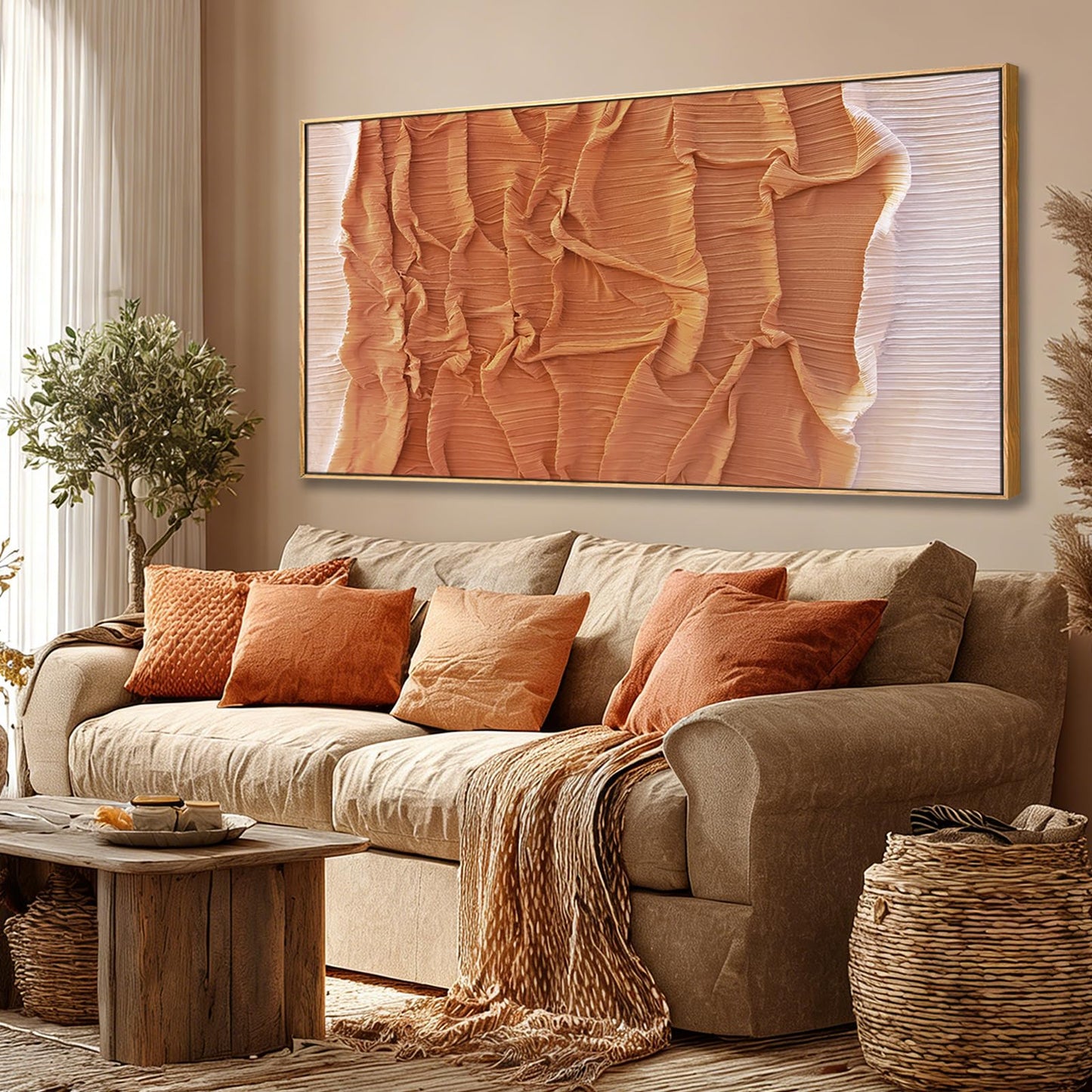Hue7Art Modern Textured Abstract Canvas Wall Art in Warm Neutral Brown Minimalist Style Artwork for Living Room Bedroom Office Hallway Home Wall Decor 24x48 Inch
