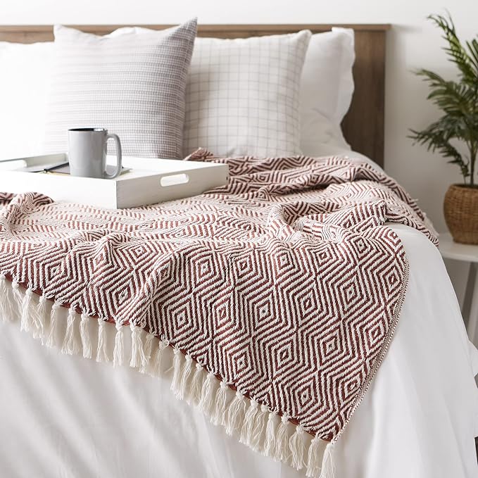 DII Diamond Throw Collection Woven Cotton, 50x60, Cinnamon