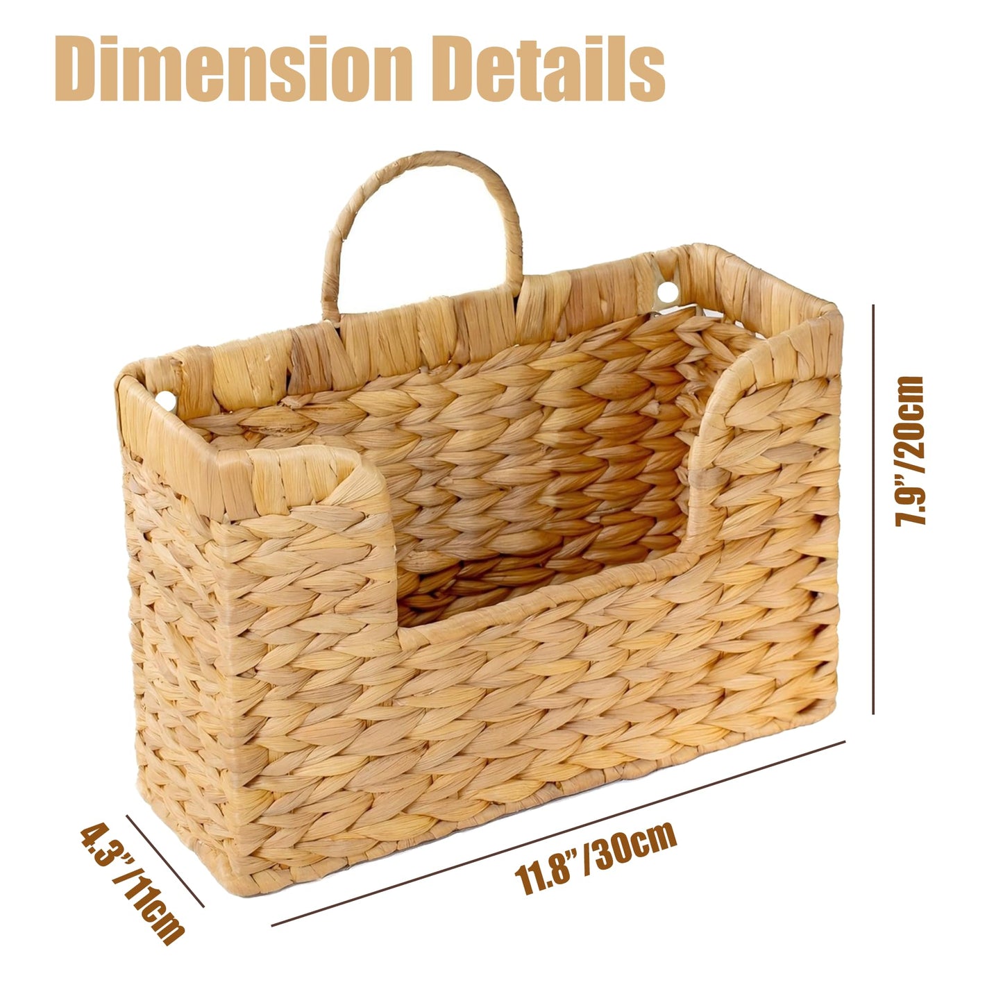 Magazine Holder Wall Basket Water Hyacinth Woven Mail Organizer, Wicker Wall Hanging Baskets for Magazines, Letters & Storage Decorative Mail Holder, Magazine Rack, Hanging Basket 11.8x4.3x7.9 Inch