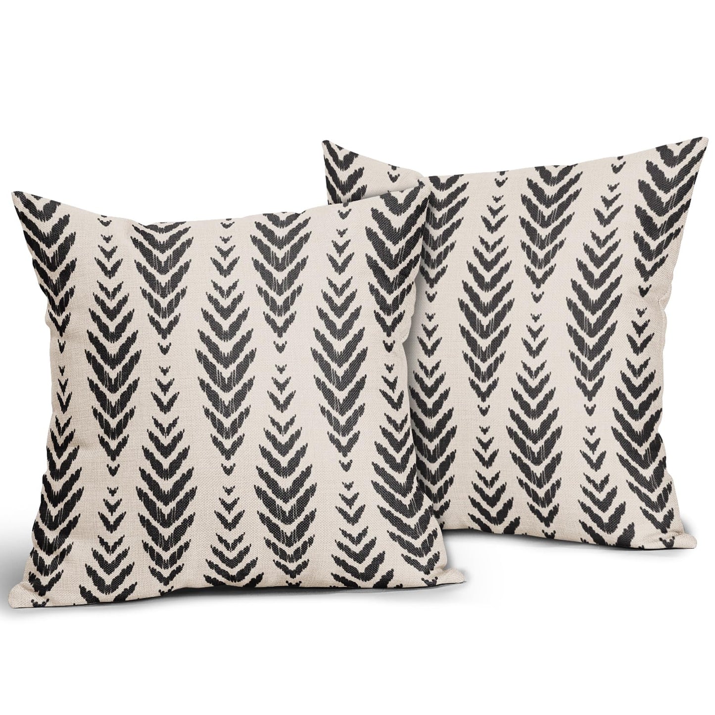 Sweetshow Boho Pillow Covers 18x18 Set of 2 Bohemian Ethnic Black Geometric Herringbone Print Decorative Throw Pillows Outdoor Pillowcase Square Linen Farmhouse Cushion Case Decor for Couch Sofa Bed