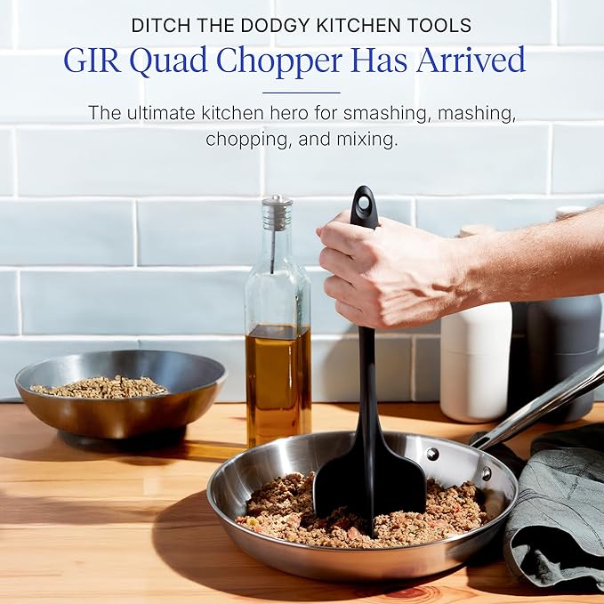 GIR: Get It Right Premium Silicone Quad Meat Chopper with 4 Blade Design - Kitchen Tools Meat Smasher for Ground beef, Potato Mash and Hamburger - Ultimate - 12 IN, Black