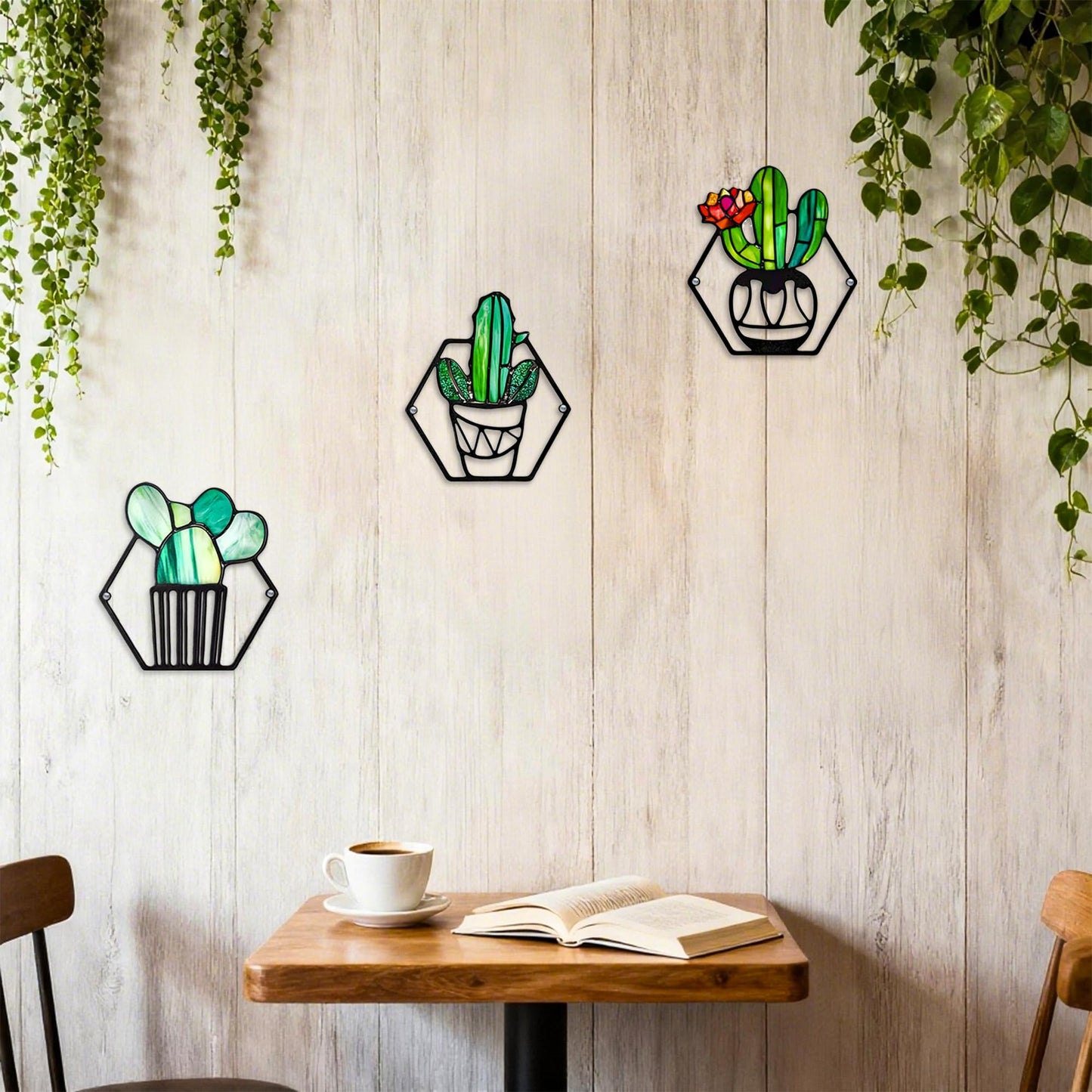 ArtCachet 3-Piece Metal Floral Wall Art - Bathroom Arts & Modern Farmhouse Decor,Home Wall Decors Sculptures for Living Room, Dining Room, Bedroom Wall Decorations & Housewarming Gift(Cactus -1)