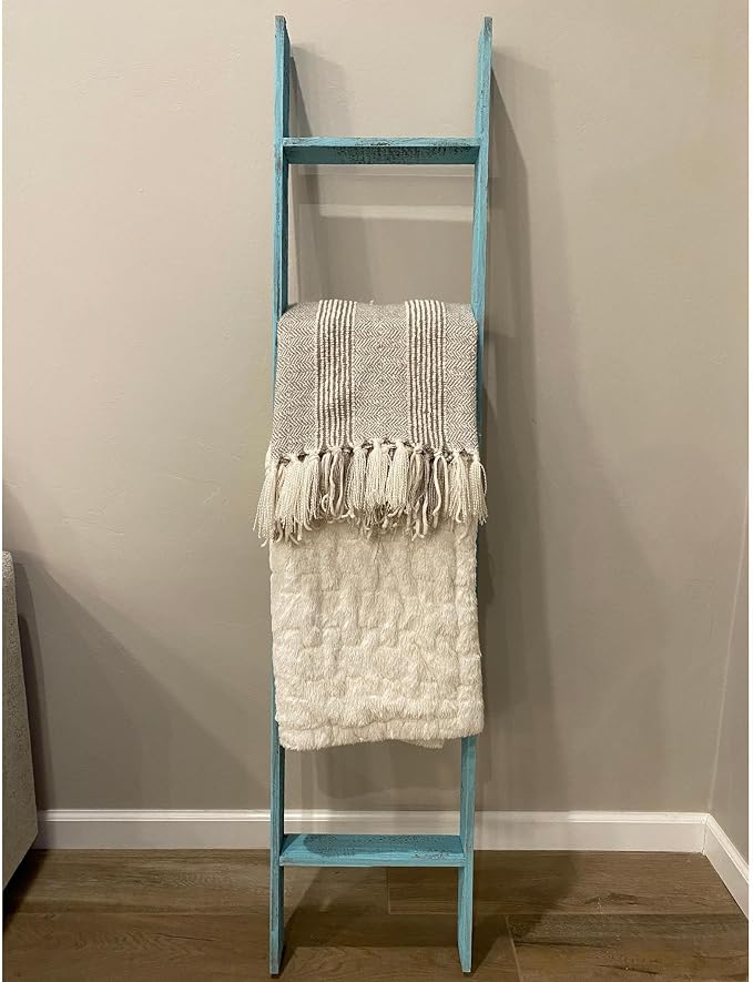 BarnwoodUSA Reclaimed Wood Bookcase Ladder (5 Foot, Turquoise)