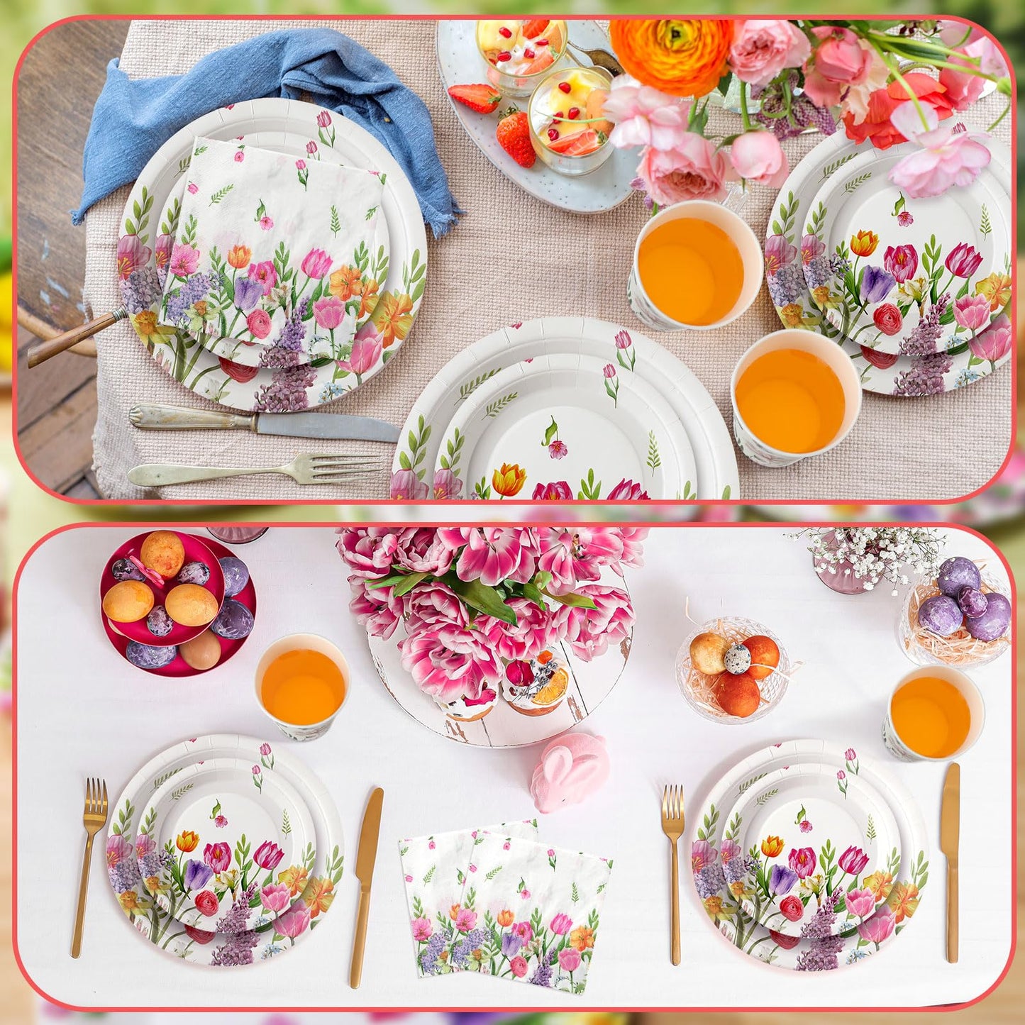 Hsei 250 Pcs Tulip Floral Plates and Napkins Party decorations Disposable Tableware Sets Baby Shower Birthday Party Supplies Serves 50 Guests Dinnerware Baby Bridal Shower Party Favors