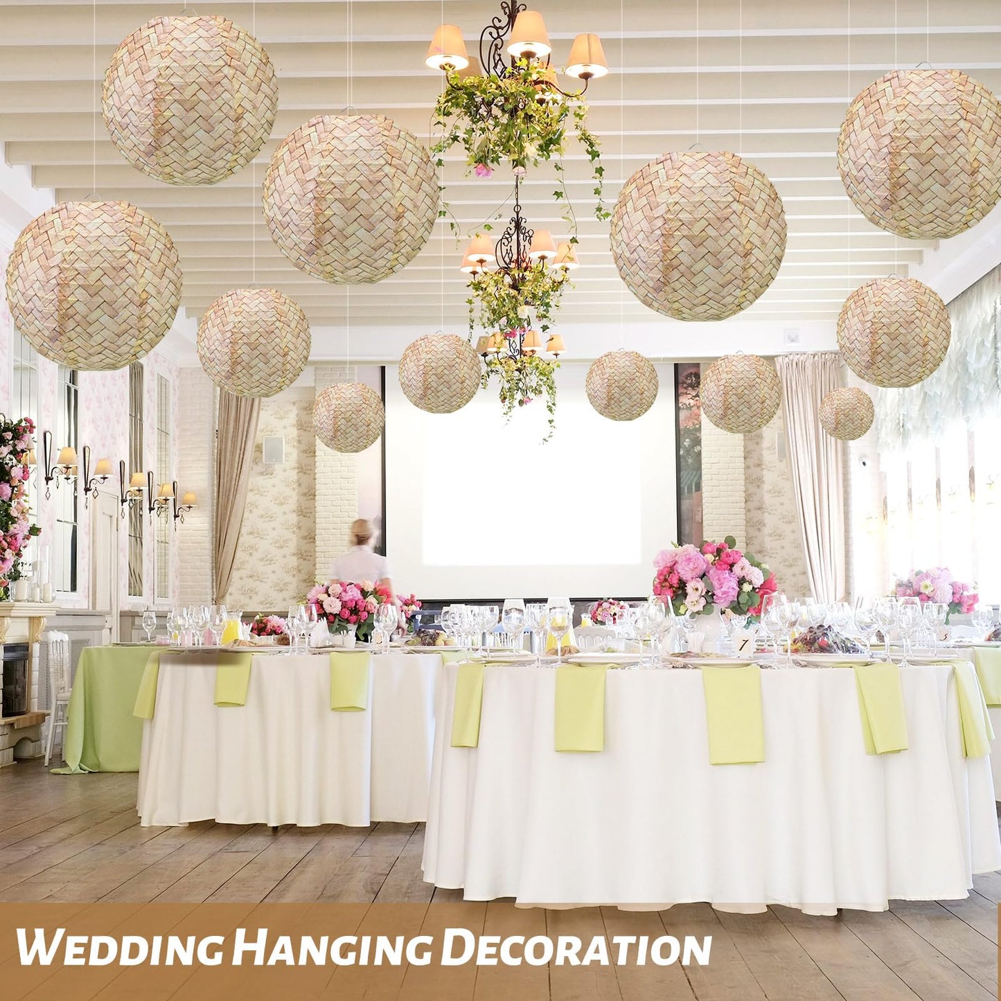 Retisee 12 Pcs Burlap Hanging Paper Lantern 10 Inch Back to School Decoration Boho Classroom Ceiling Decoration Chinese Party Decor for Birthday Wedding Bridal Baby Shower
