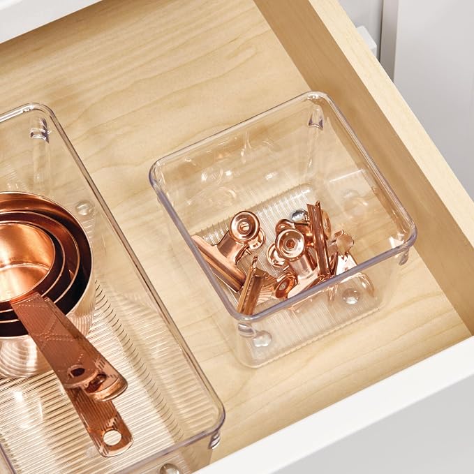 iDesign Plastic Drawer Organizer Bins - Storage for Kitchen, Bathroom, and Desk Drawers - Set of 6 - Clear
