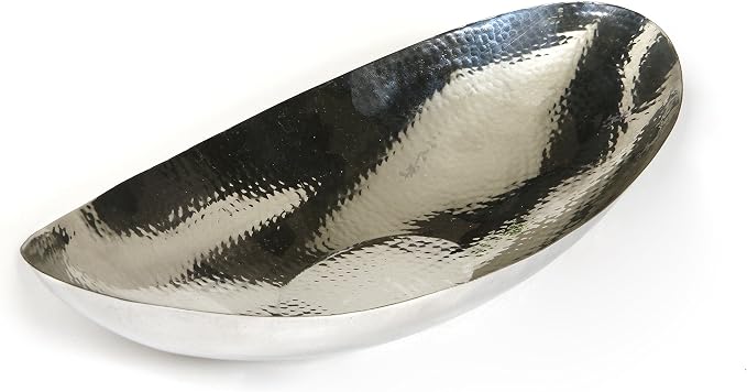 Hosley Hammered Stainless Steel Oval Bowl – 13.5” Decorative Centerpiece for Candles, Orbs, Potpourri & Table Styling | Modern Home & Event Décor