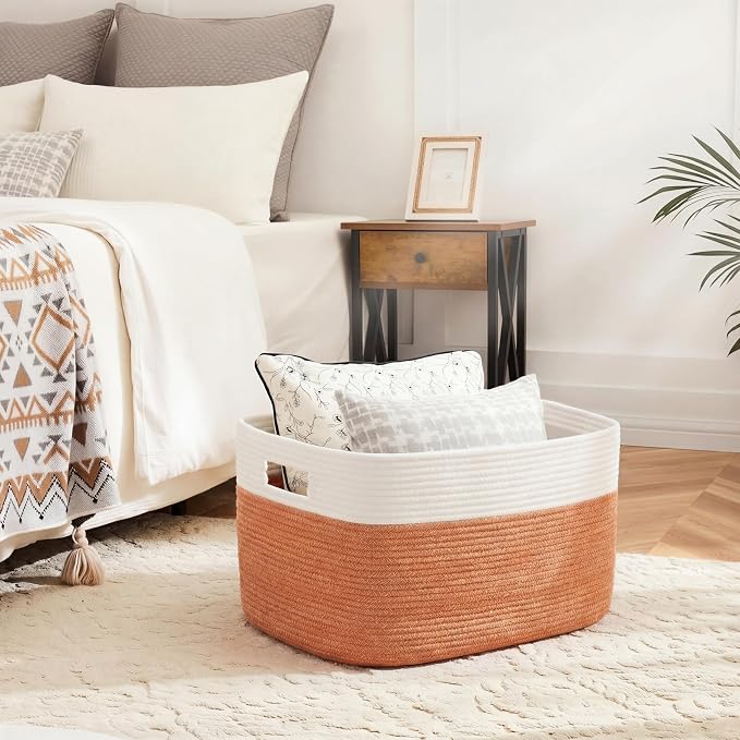 Artfeel Blanket Basket,Rectangle Woven Baskets for Storage,30L Laundry Basket for Decorative Nursery Blanket,Toys,Dirty Clothes and Magazine in Shelves,Baby Room,and Living Room