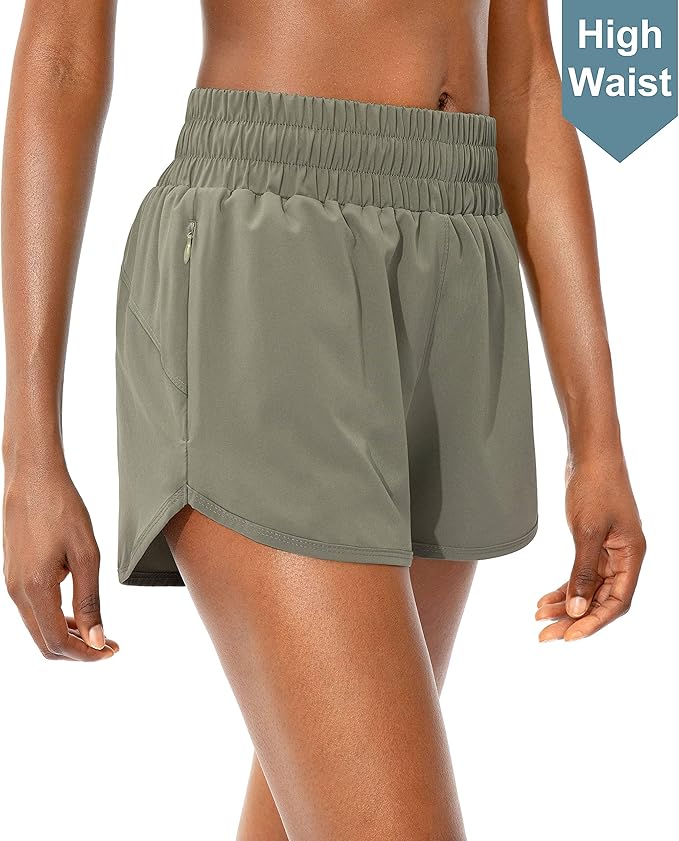 SANTINY Women's Running Shorts with Zip Pockets High Waisted Athletic Workout Gym Shorts for Women with Liner