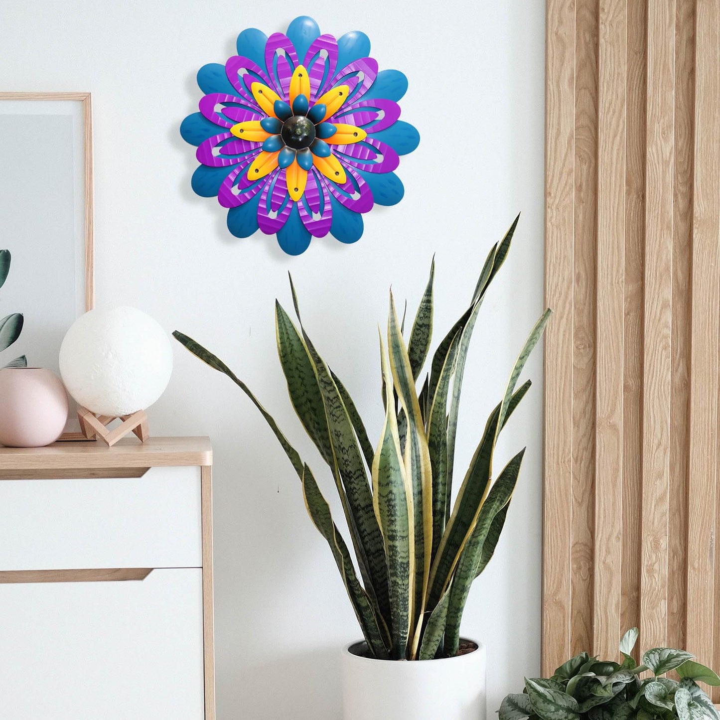 Metal Flowers Wall Decor Indoor Outdoor Metal Wall Art for Home Farmhouse Living Room Bedroom Bathroom Garden Decorations - Purple & Blue