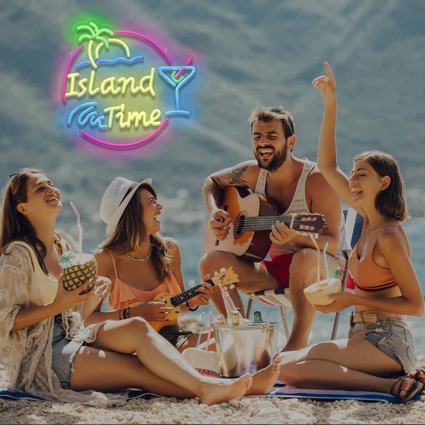 Island Time Neon Sign Island Bar Neon Sign Wall Decor Suitable for Bar Party Shop Man Cave Party Art Decor 14.4 * 13.2 Inch