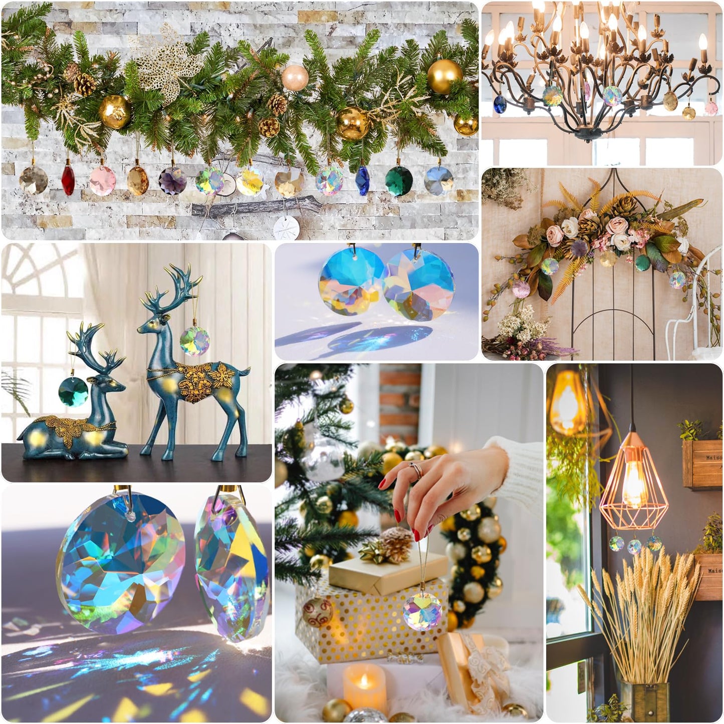 LUMITI 12 Pcs Crystal Glass Christmas Balls Ornaments, 1.18″ Mini Round Prism Flower Xmas Tree Decorations, Hanging Ornament for Wedding Party Home Decor (Crystal AB)
