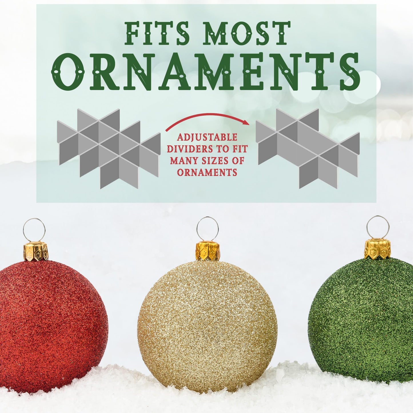 HOLDN’ STORAGE Christmas Ornament Storage Box with Dividers, Holds Up to 72 Ornaments (4 Inches), Large Organizer with 3 Stackable Trays - Red