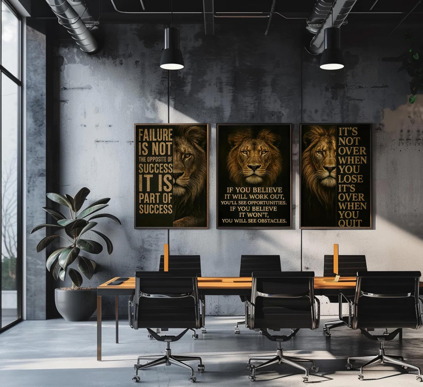 3Pcs Inspirational Lion Office Canvas Wall Art Inspiring Motivational Quotes Animal Painting Picture Wall Decor Poster Print Artwork for Bedroom Man Cave Study Home Decoration