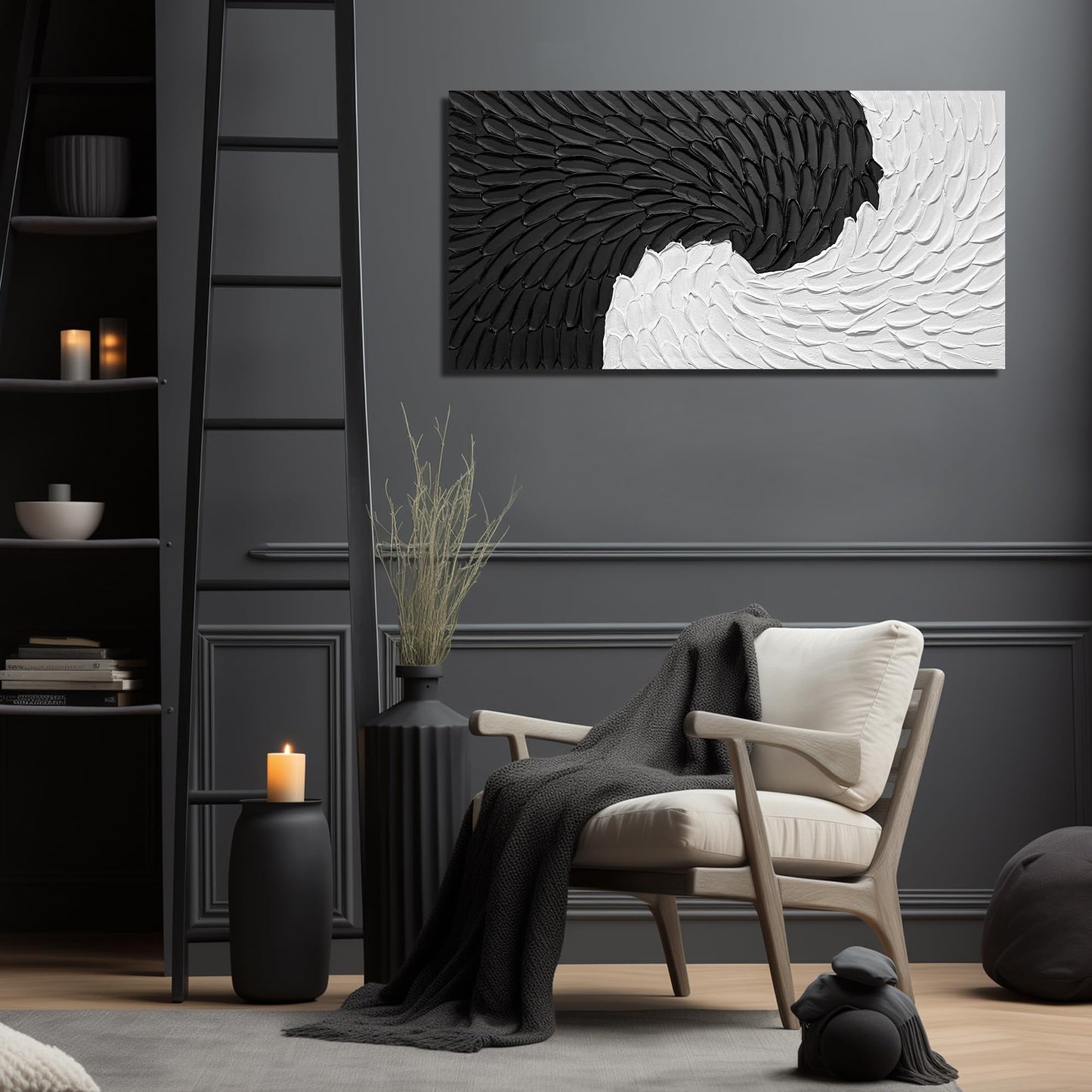 WVMAPTA Abstract Painting Wall Art for Living Room Black and White Wall Decor for Office Hand Painted Wall Art for Bedroom 20 x 40 Inch