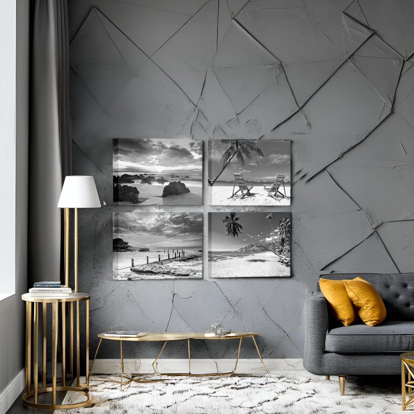 Nachic Wall Black and White Beach Wall Art Sea Sunrise Pictures Palm Tree Landscape Painting on Canvas Modern Home Living Room Bathroom Decor