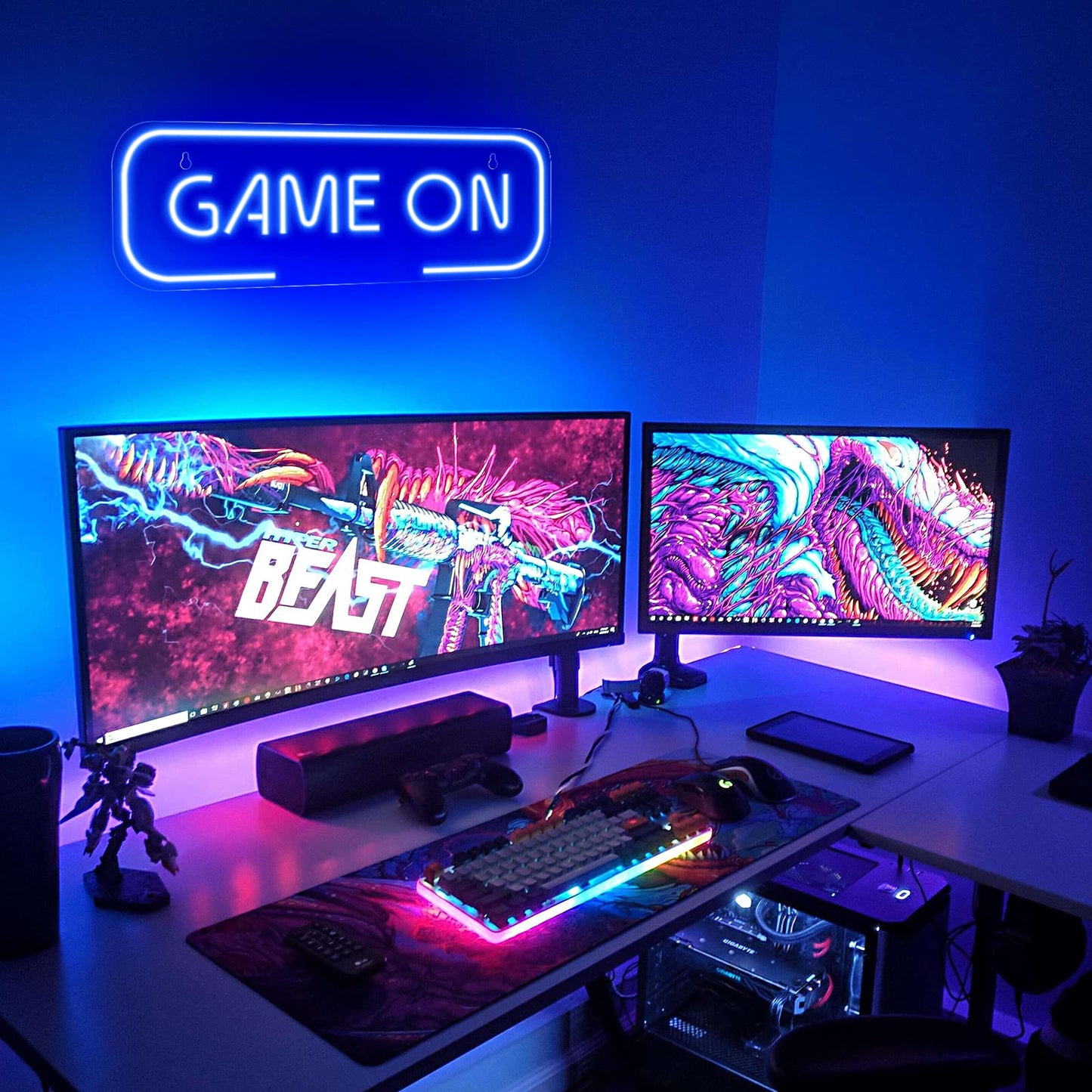 Kavaas Gaming Neon Sign, Game On Neon Sign for Game Room Decor - LED Game Neon Sign for Teen Boy Room Decor, Gamer Wall Decor - Best Gamer Gifts for Boys, Kids (Blue)
